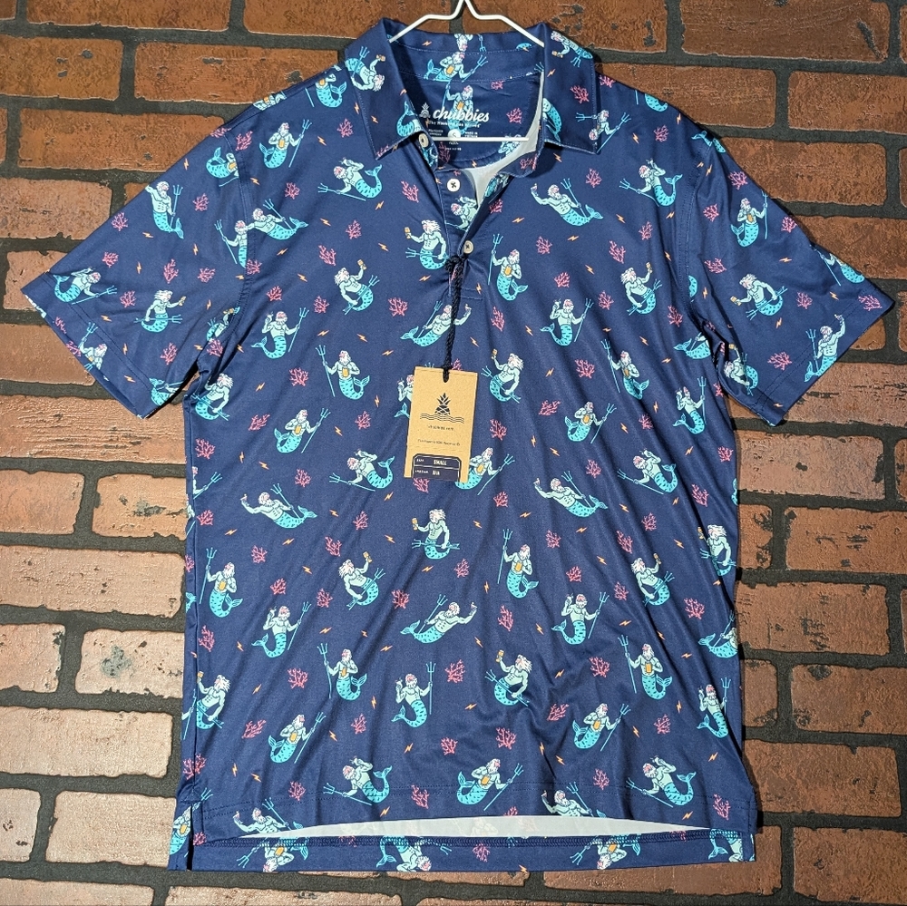 Chubbies Men's S NWT Performance Polo 2.0 50+ SPF Triton Merman Shirt